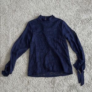 Rose & Olive Blue Long Sleeve Tie Front Blouse